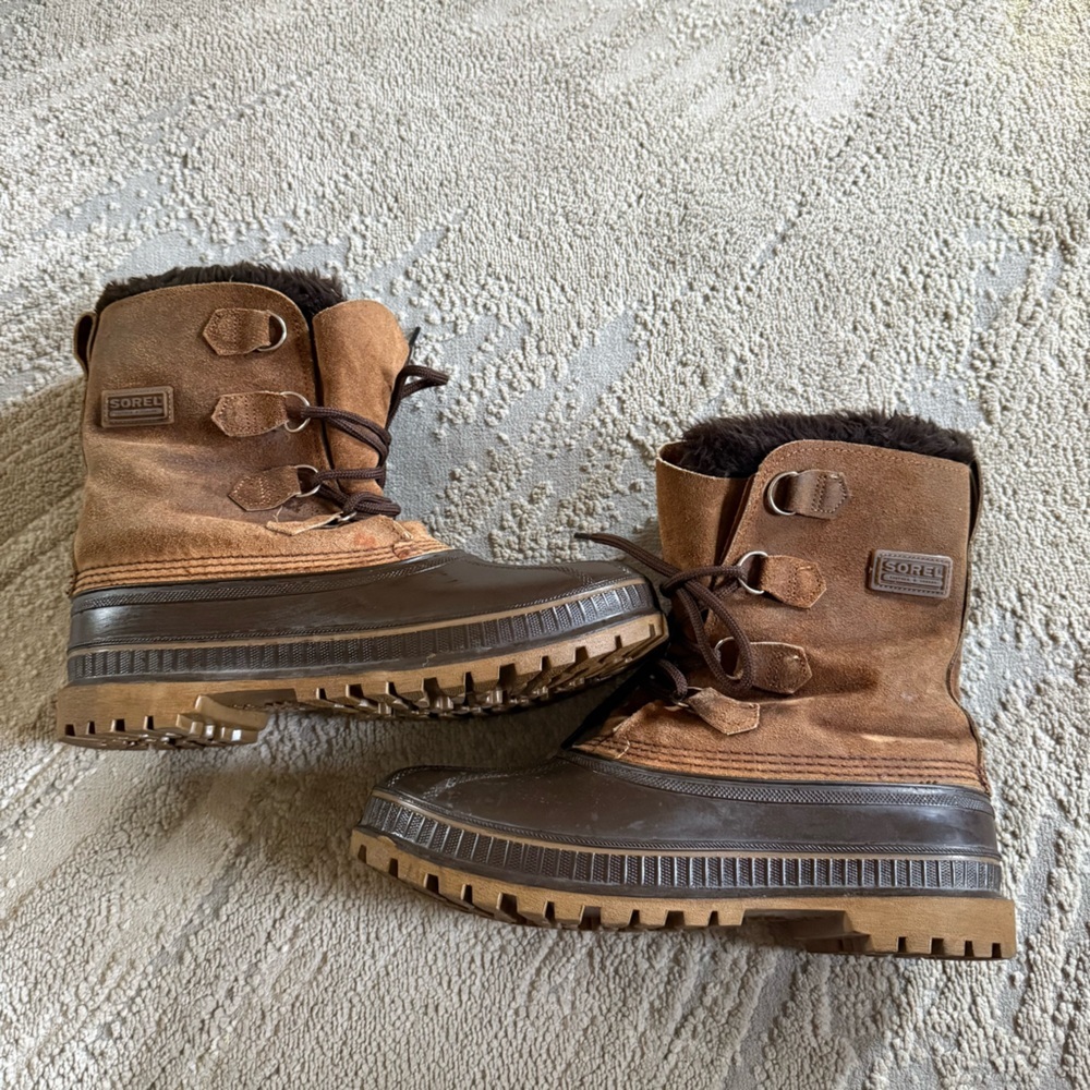 Sorel Steel Shank Leather brown boots Made in USA Winter Boots size 8